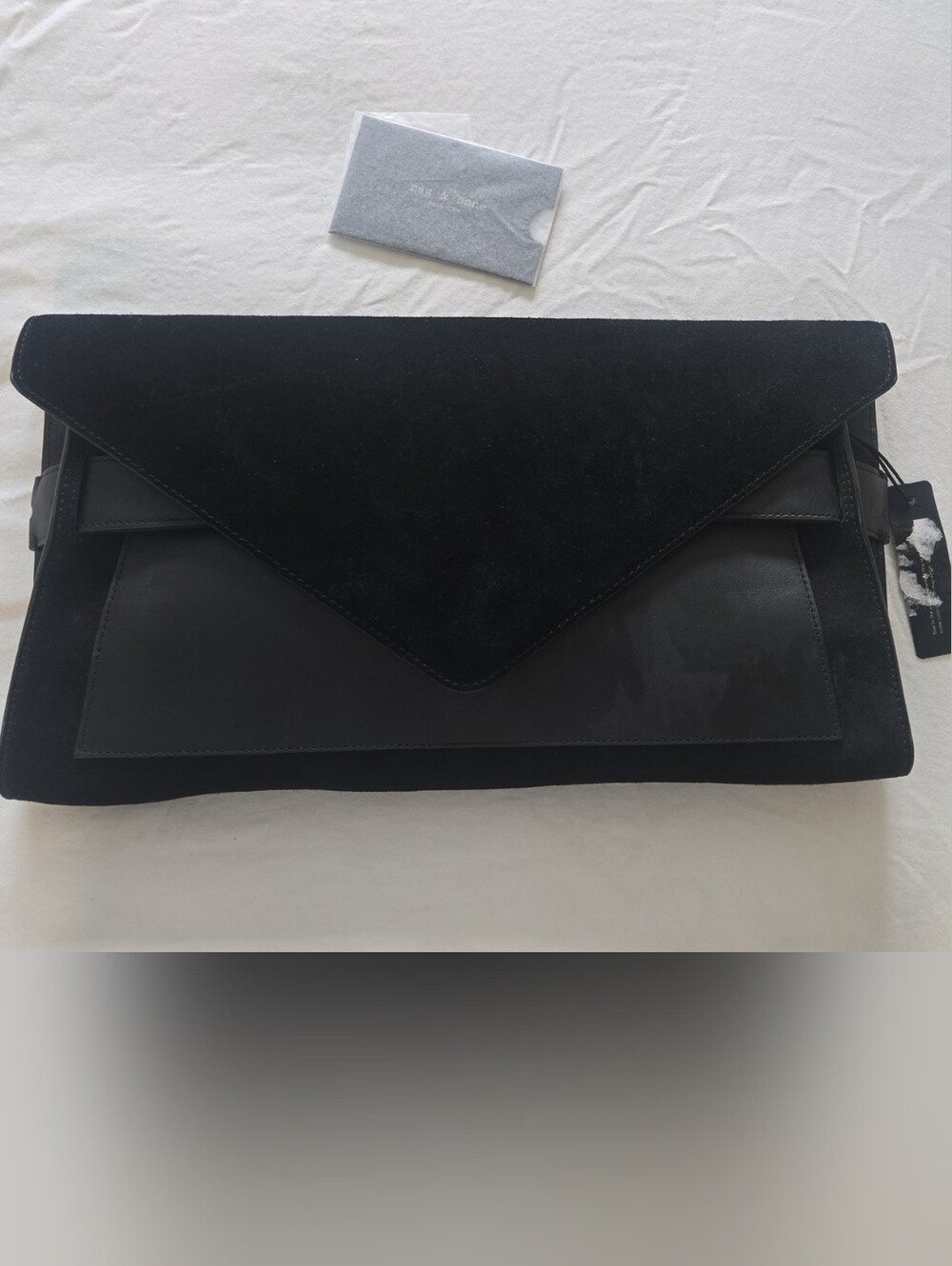rag & bone Black Suede and Leather Envelope Clutch